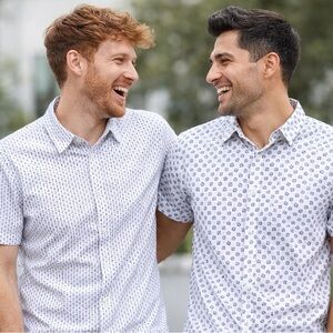 Coastaoro SHIRT Set 2 Cotton White Button Down Short Sleeve Sz XL Allover Print